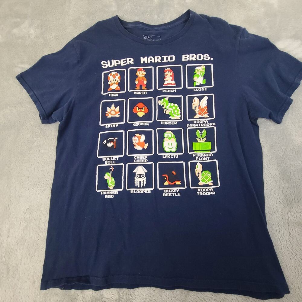 Nintendo Super Mario Bros. Character Boxed Graphic Blue Men Large T-Shirt
